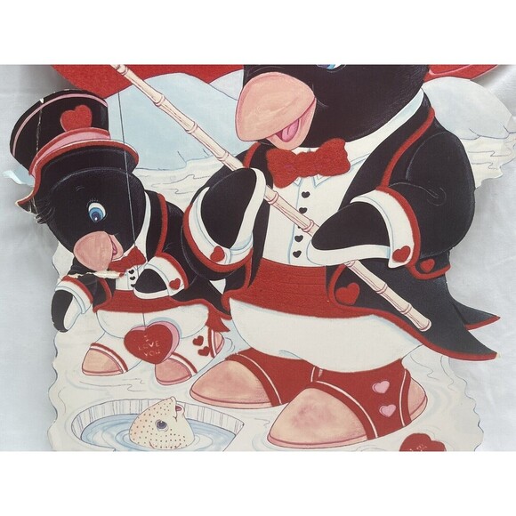 Vintage Valentine’s Day Die Cut Penguin Wall Decoration Hard To Find - Picture 3 of 12